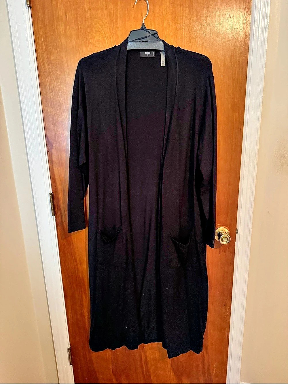 Tahari Black Open-Front Long Cardigan